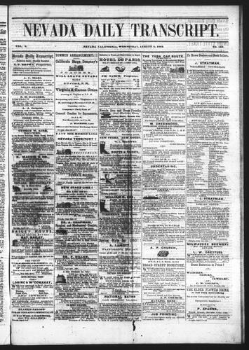 Click to view Nevada Daily Transcript (1863-1868) Nevada Daily Transcript (1863-1868)