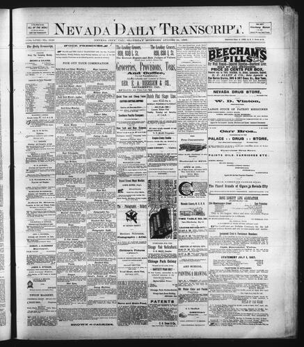 Click to view Nevada Daily Transcript (1889-1893) Nevada Daily Transcript (1889-1893)