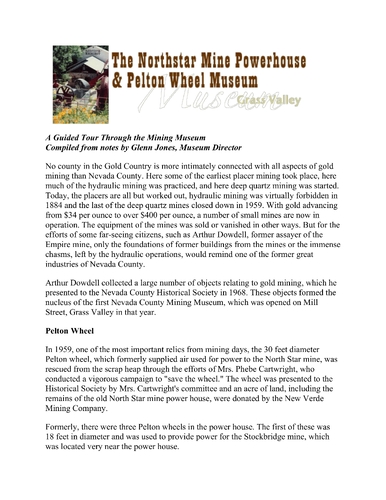 Northstar Mine Power House Museum - Exhibit Narration by Glenn Jones