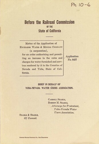 Brief in Behalf of Yuba-Nevada Water Users Association (PH 10-6)(11-01-1921)