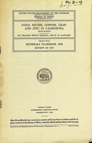 Gold, Silver, Copper, Lead, and Zinc in California (PH 8-4)(1938)