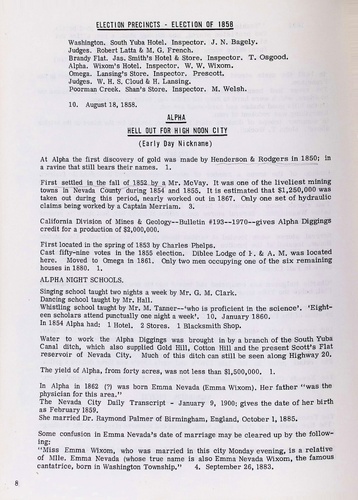 Page 16, Historical Notes of the Early Washington, Nevada County, California Mining District (PH 15-4)(Not Dated):