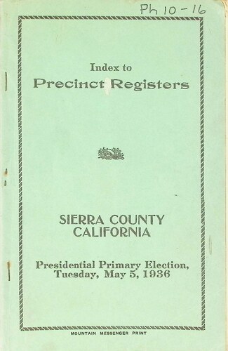 Index to Precinct Registers (PH 10-16)(05-05-1936)
