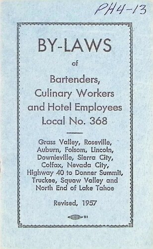 By-Laws of Bartenders, Culinary Workers and Hotel Employees (PH 4-13)(1957)