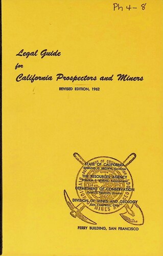 Legal Guide for California Prospectors and Miners, 13th Edition (PH 4-8)(1962)