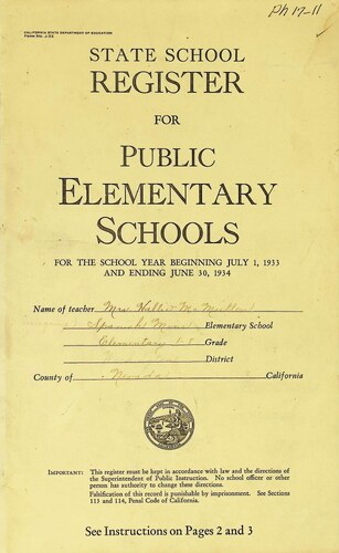 Spanish Mine Elementary School - State School Register for Public Elementary Schools (PH 17-11)(1933-1934)