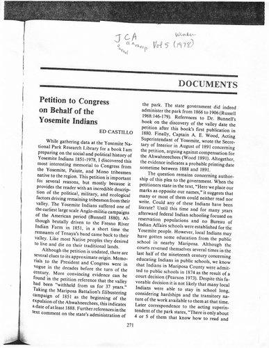 Petition to Congress on Behalf of the Yosemite Indians (1978)