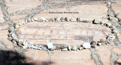 Click to see Whitney Hotel rock ad painted on rocks just below Donner Summit - close up of Miscellaneous