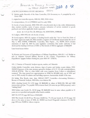 Research in Primary Sources on California Indian Wars (1850s)