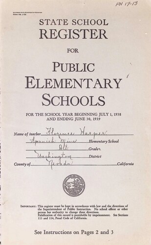 Spanish Mine Elementary School - State School Register for Public Elementary Schools (PH 17-13)(1938-1939)