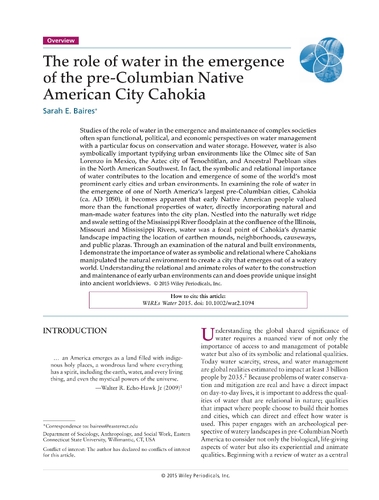 The Role of Water in The Emergence of the Pre-Columbian Native American City Cahokia