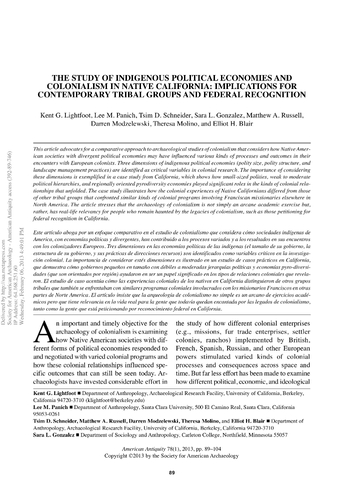 The Study of Indigenous Political Economies and Colonialism in Native California (2013)