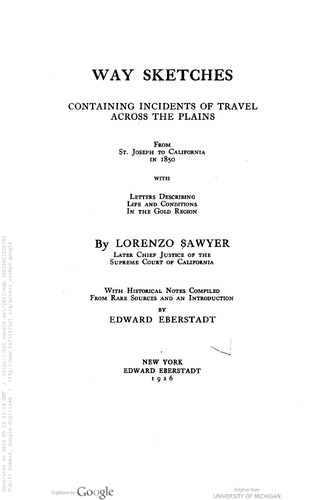 Way Sketches Overland Journal by Lorenzo Sawyer (1926)